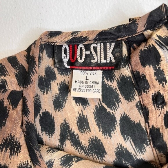 Vintage QuoSilk Animal Print Silk Short Sleeve Round Neck Blouse Women Large - Picture 6 of 11